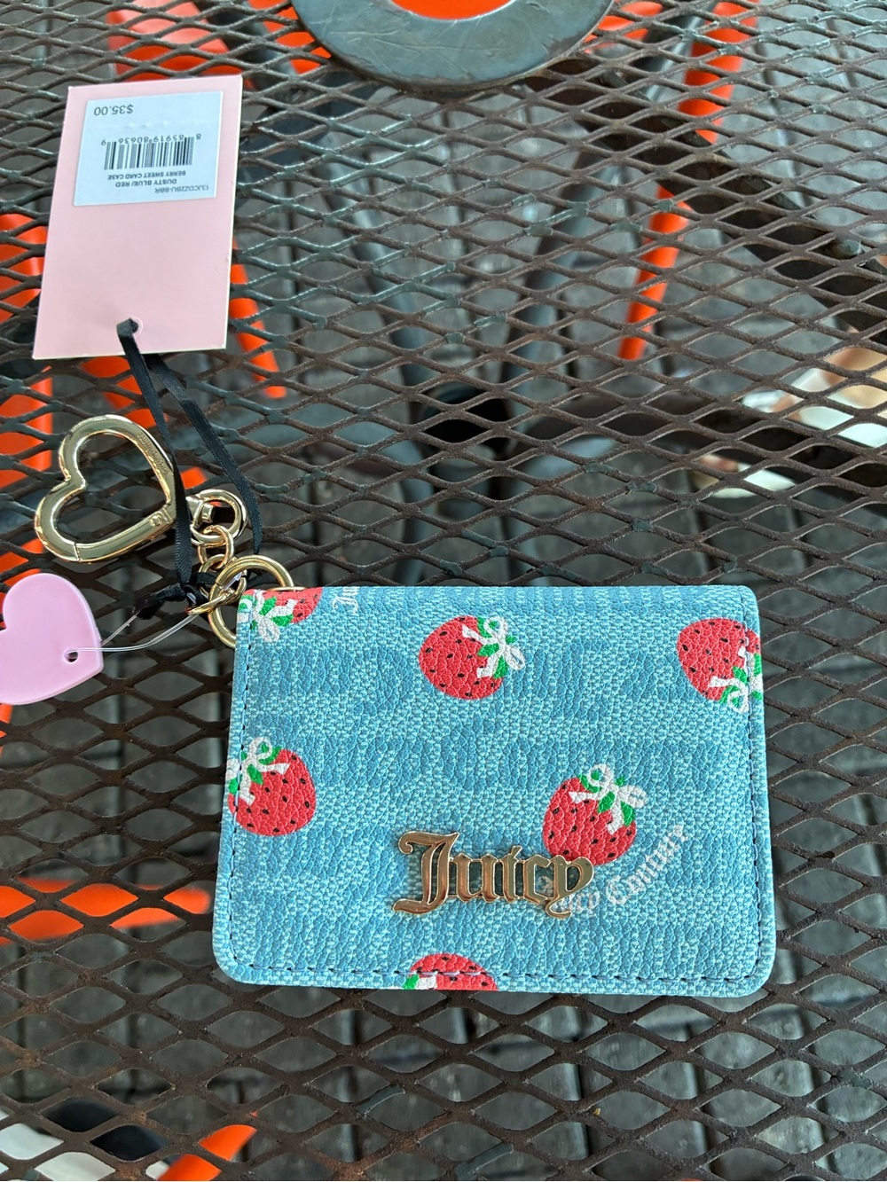 Juicy Couture Blue Strawberries Card & Key Holder with Gold Logo